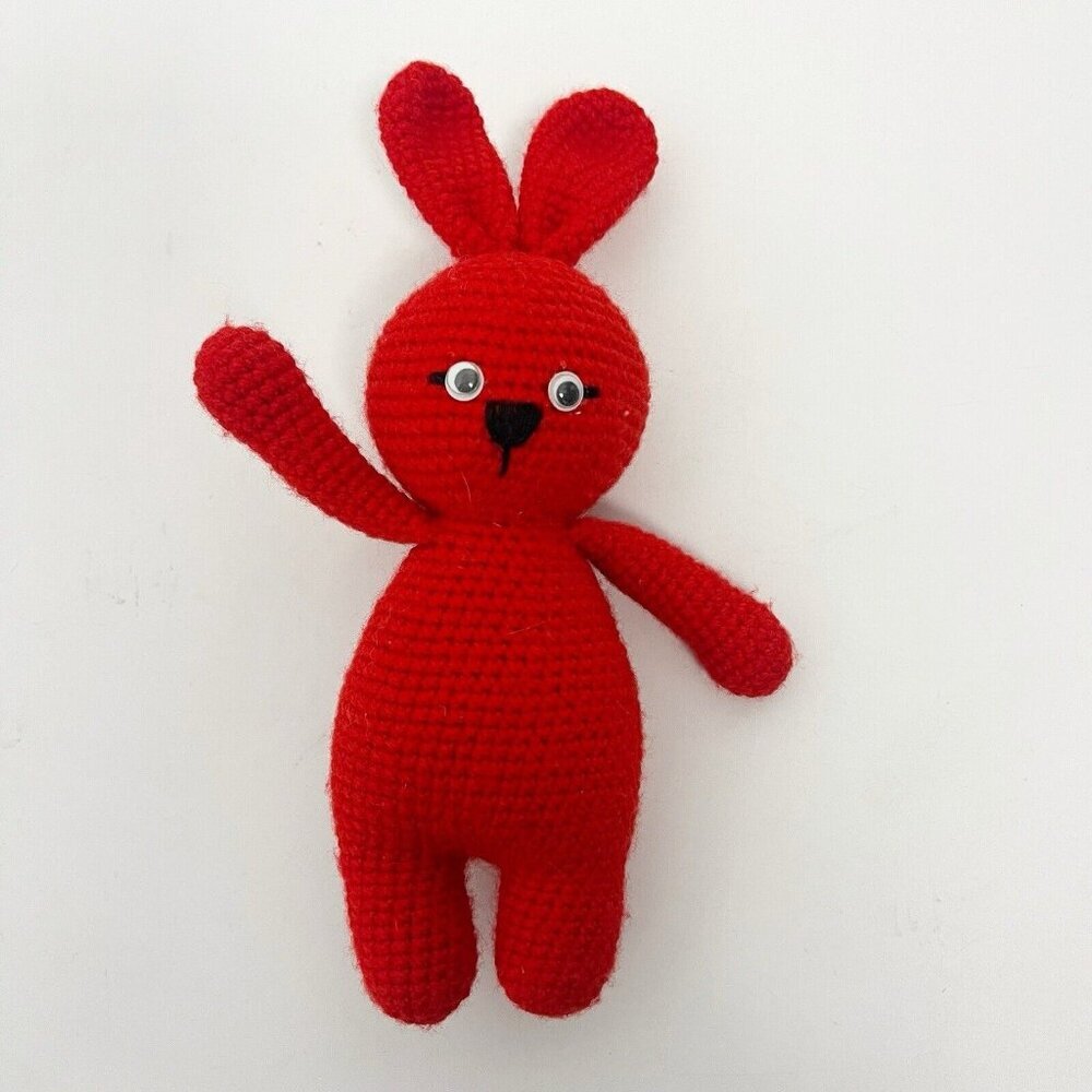 Handmade Crochet Red Bunny Rabbit Plush Toy Soft Knitted Babies Toddlers Kids